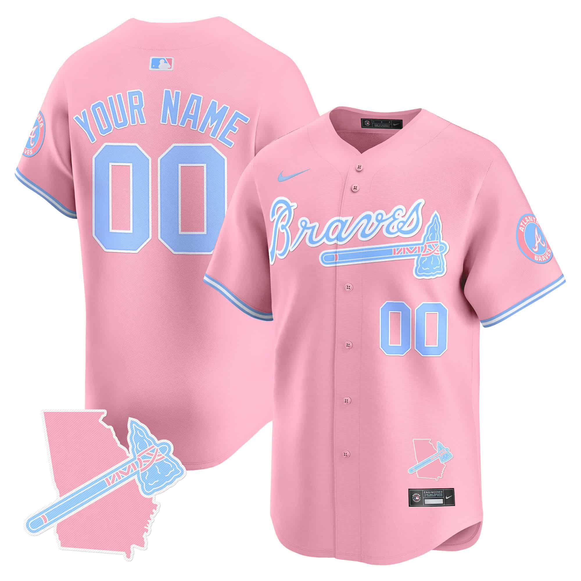 Men Atlanta Braves Pink 2024 Nike Bubblegum Pink Vapor Premier Limited Custom MLB Jersey